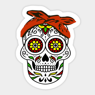 Craneo Dia De Los Muertos. Flower Sugar Skull with Bandana Dia De Muertos Shirt Sticker